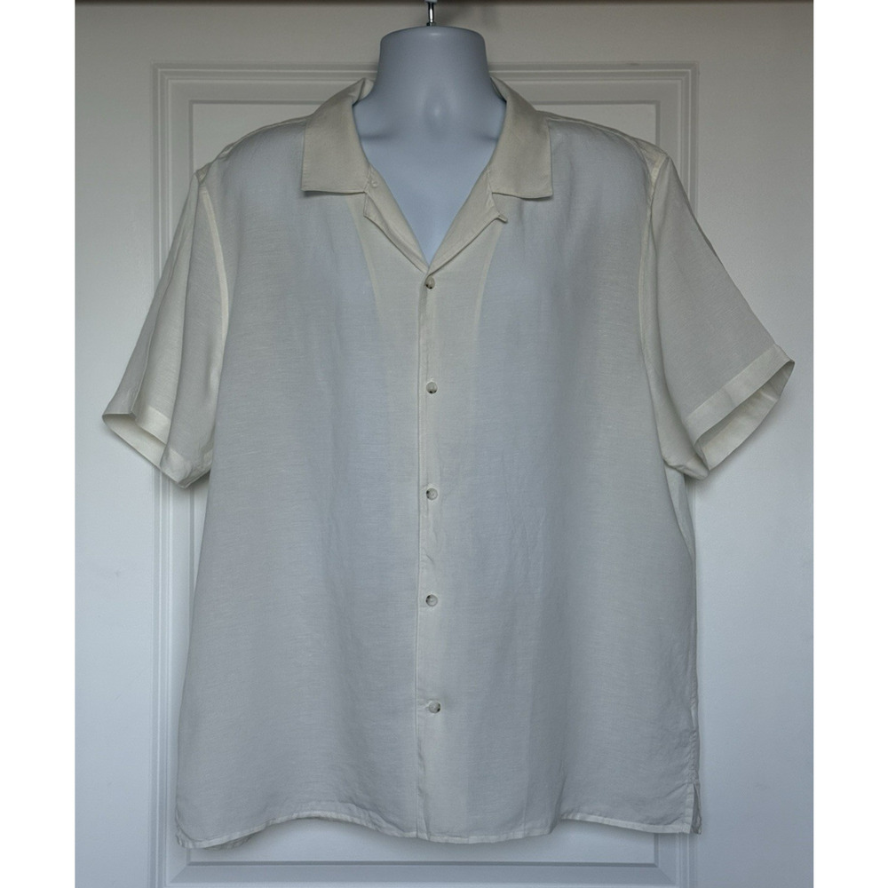 BONOBOS Men's Cream Linen Blend Short Sleeve Button Front XXL Shirt Relaxed Fit